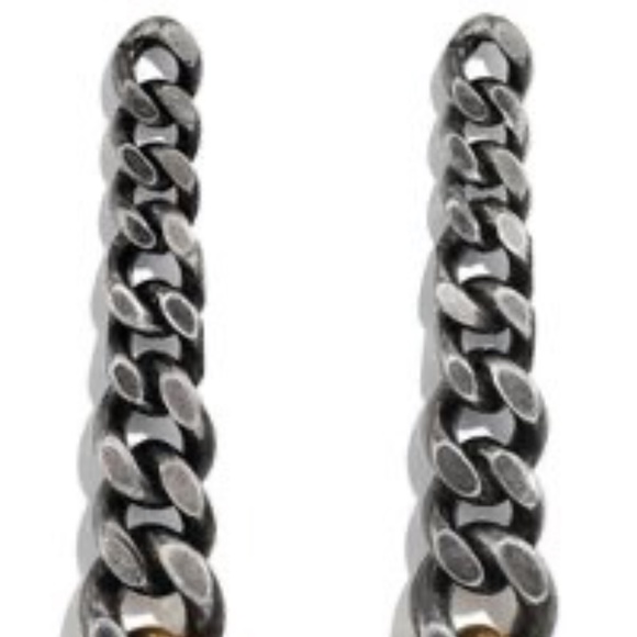 Gold CC 21P Curb Link Chain Ruthenium Silver Logo Large Dangle Drop Earrings - Picture 3 of 4